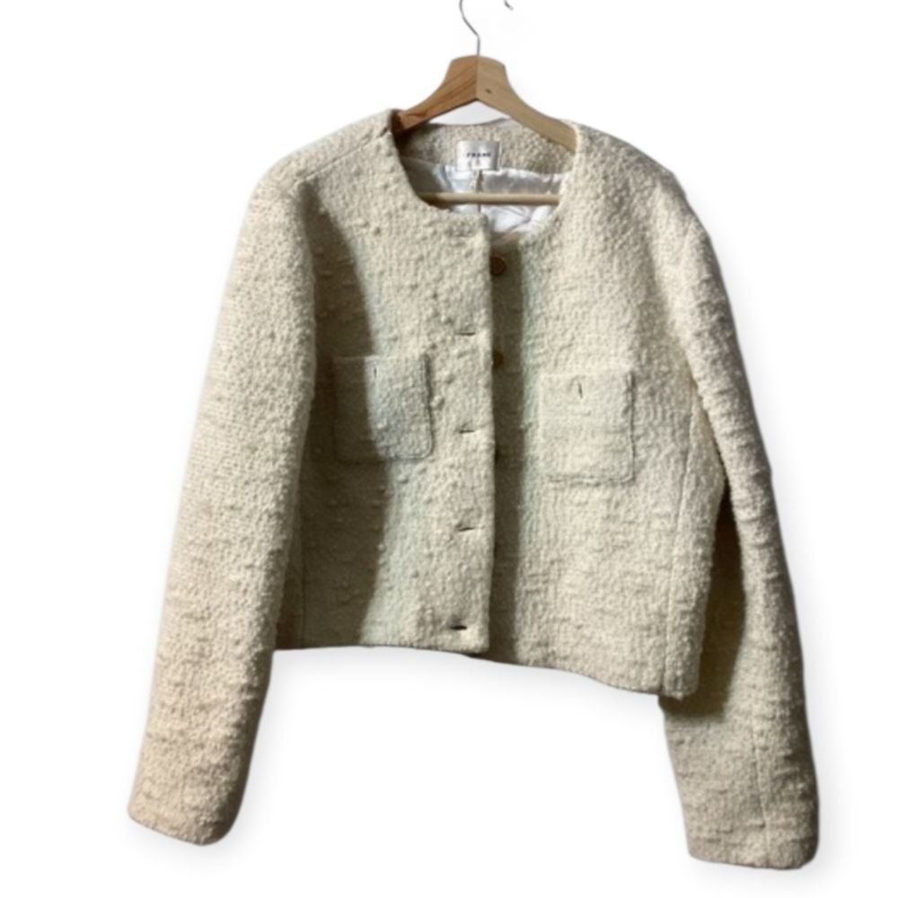 Frame Cropped cotton-blend bouclé-tweed jacket In Cream - Picture 3 of 17